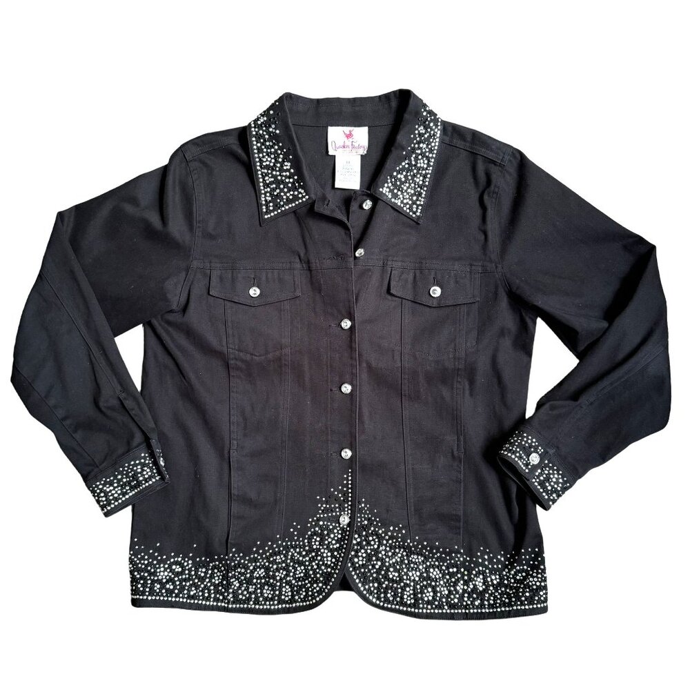 2/$18 SALE! Quacker Factory‎ Jacket Black Studded Womens Size M Western Cowgirl